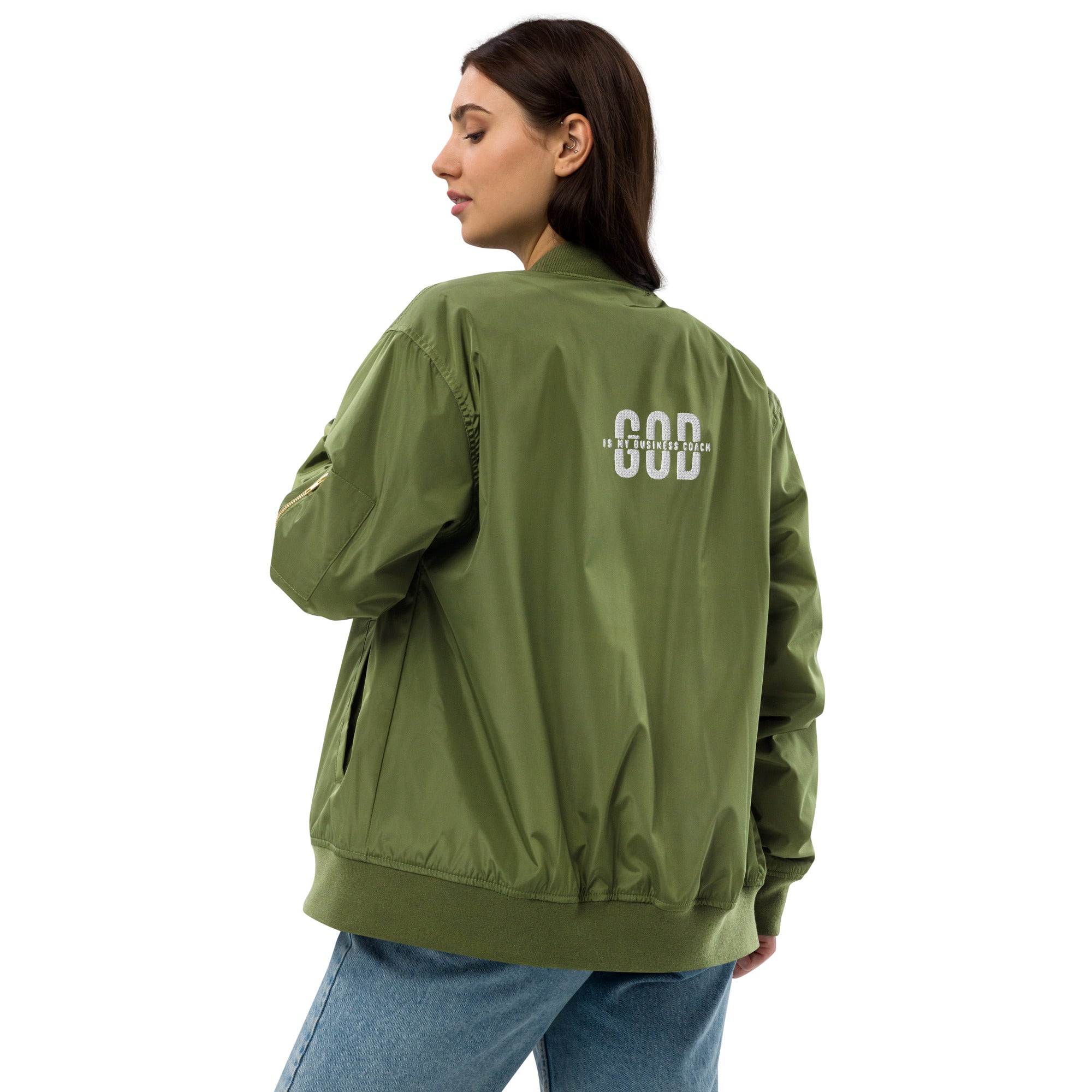 God is my Business Coach Premium recycled bomber jacket