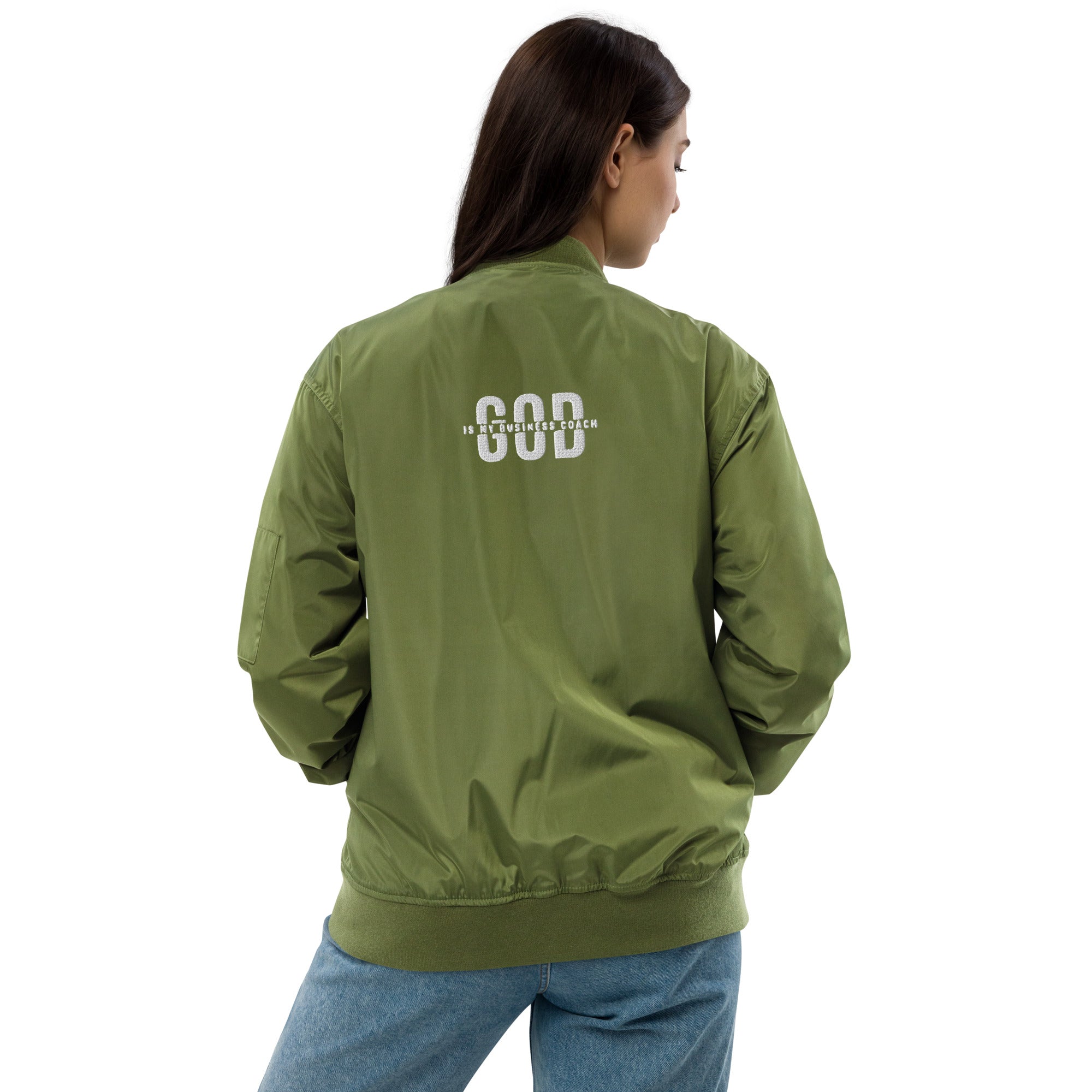 God is my Business Coach Premium recycled bomber jacket