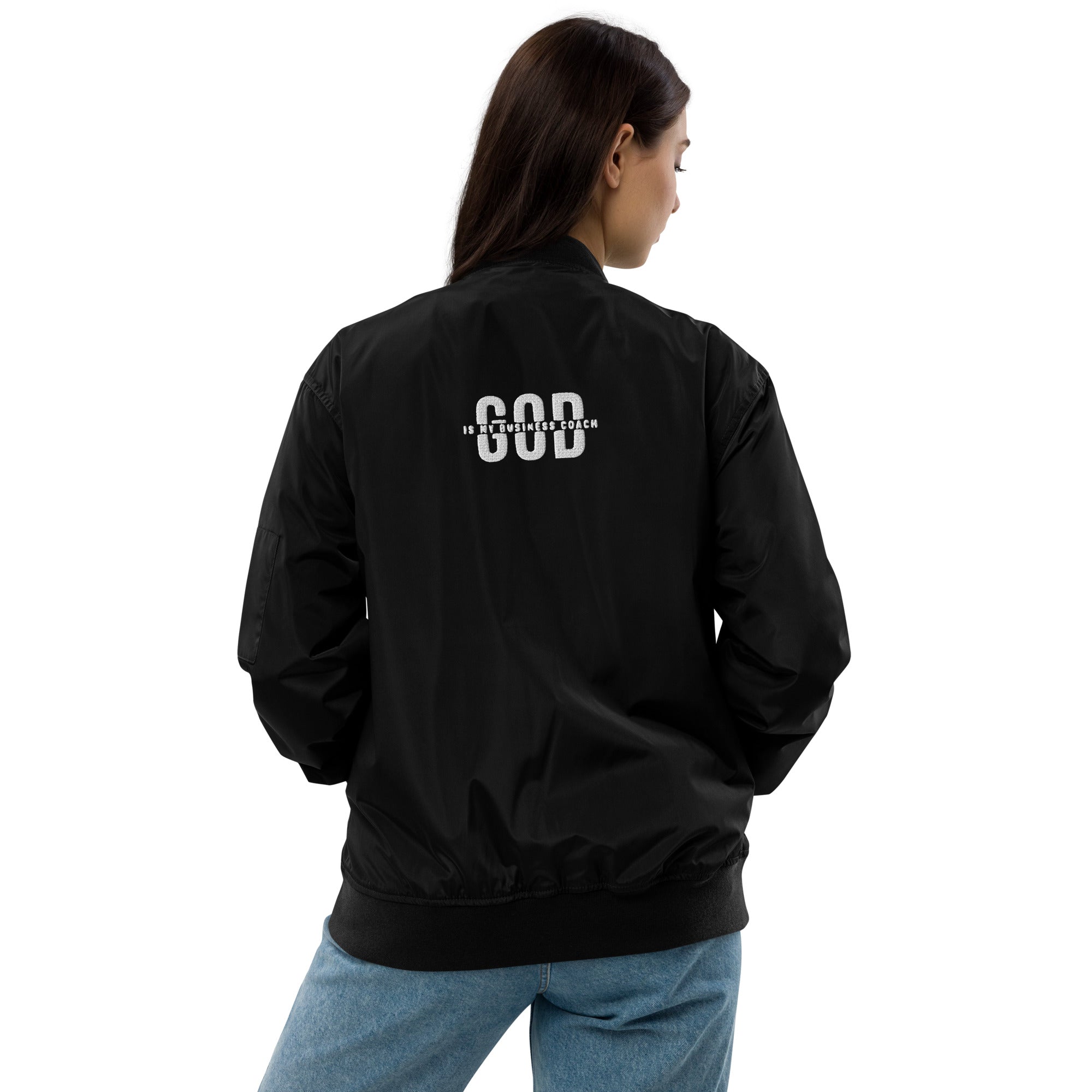 God is my Business Coach Premium recycled bomber jacket